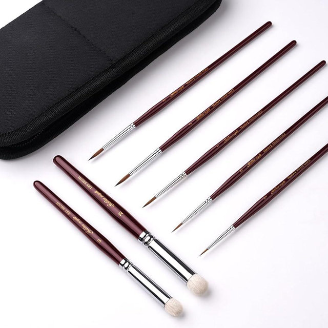 Kolinsky Sable Miniature Paint Brushes - Golden Maple 7pcs Detail Paint Brushes Drybrushes for Acrylic Watercolor, Small Fine Detail Paint Brush Set for Mini Paints (red)