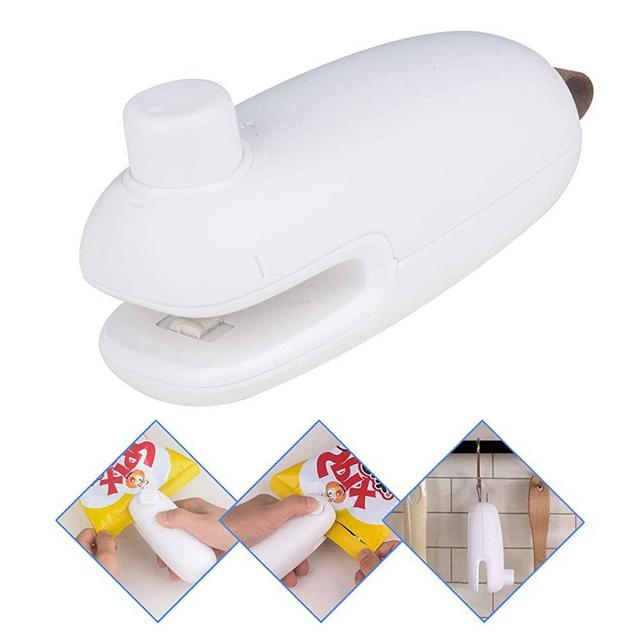 Mini Bag Heat Sealer, Handheld Heat Sealer Portable Quick Bag Resealer Sealer for Plastic Bags Food Storage Snack Fresh White (Battery Not Included)