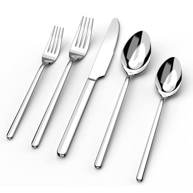 KINGSTONE Silverware Sets, 60 Piece Flatware Set for 12, 18/10 Stainless Steel Cutlery Set Mirror Polished Modern Design Dishwasher Safe