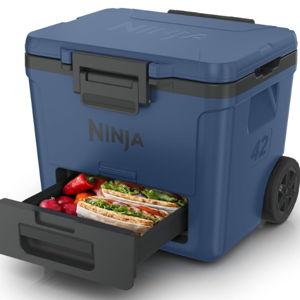 Ninja FrostVault 42qt Wheeled Cooler with Cold Dry Zone | Integrated Fridge-Temp Dry Storage Drawer | Premium Heavy-Duty Insulated Cooler | Keeps Ice Cold for Days | Lakeshore Blue | FB242BL