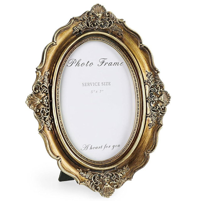 VAN GOGH ART 5x7 Picture Frame Gold, Vintage Bronze Gold 5 by 7 Picture Frame Hand-Crafted Resin with Glass Front Ornate Retro Antique Photo Frame for Wall and Tabletop Display Home Decor