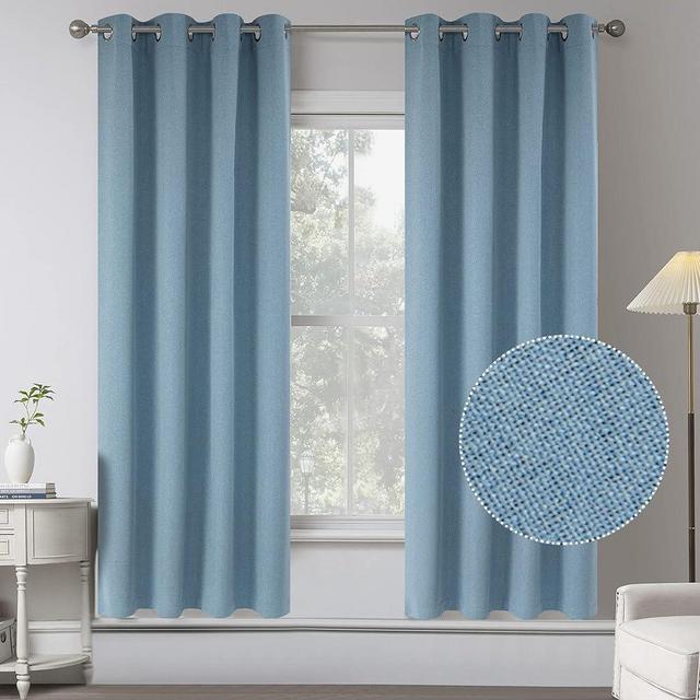 Room Darkening 100% Sun Blocking Linen Drapes for Bedroom -Room Darkening Energy Saving Thermal Insulated Window Treatment Curtain Drapes for Living Room (Air Blue,2 Panels,W 52 x L 72 Inch Length)