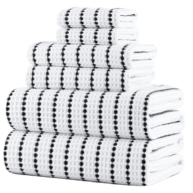POLYTE 430 GSM Microfiber Quick Dry Lint Free Oversize Bath Towel Set, 6 Piece (Waffle Weave)