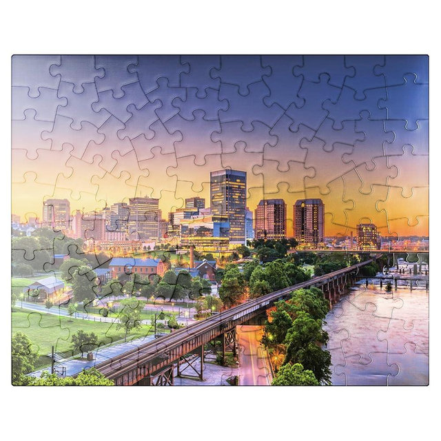 MyPuzzle Richmond, Virginia, USA, Downtown Skyline by The River at Dusk - Premium 100 Piece Jigsaw Puzzle for Adults
