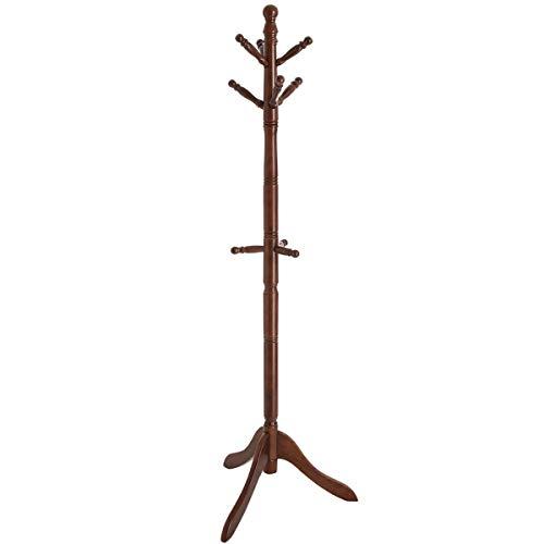 VASAGLE Coat Rack Free Standing, Wooden Hall Tree Coat Hat Tree Coat Hanger Holder Enterway with 10 Hooks for Coat, Hat, Clothes, Scarves, Handbags, Umbrella, Dark Walnut URCR03WN