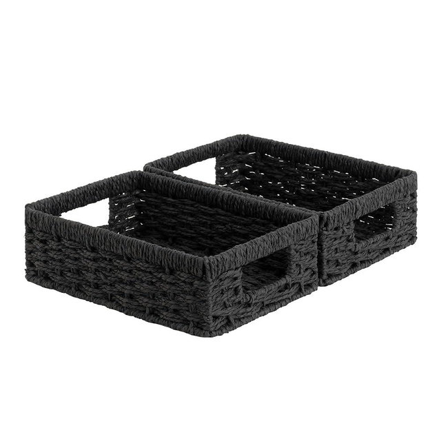 StorageWorks Small, Pantry Baskets, Wicker Storage Baskets for Organizing, Bathroom Shelves, Pantry Organizers and Storage, Black, 2-Pack