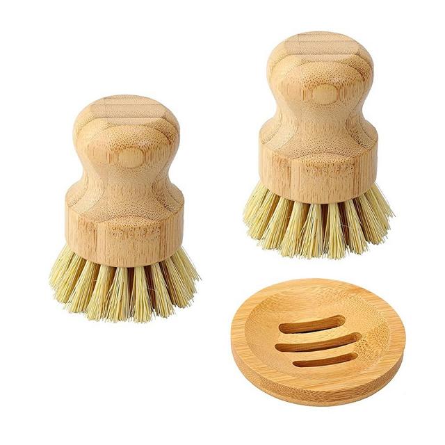 Bamboo Dish Scrub Brush, Kitchen Dish Scrubber Brush Set for Cleaning Dishes,Sink, Cast Iron Pan/Pot