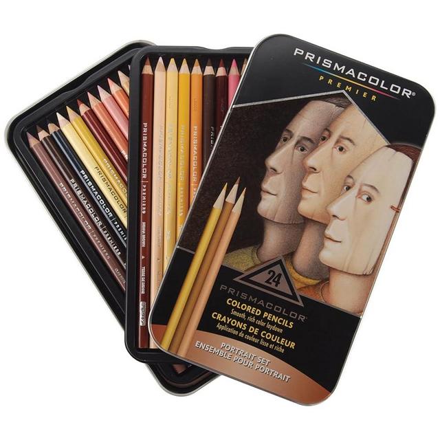 Prismacolor 2508R Premier Colored Pencil Portrait Tin, Set of 24 Assorted Colors with Case