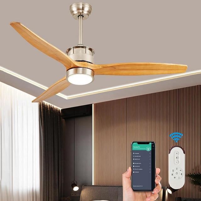 TRSIOPFC 52" Outdoor Ceiling Fans with Lights Remote Control, Quiet DC Motor 3 Blade Dimmable Wood Ceiling Fan for Living Room,Bedroom,Farmhouse, Office