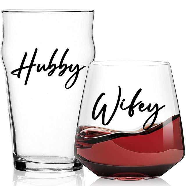 Wedding Gifts for Couples, 2024 Hubby & Wifey Wine Beer Glass Set, Bridal Shower Gifts, Unique Gift for Wedding, Engagement, Bride and Groom for Newlywed Couples Him Her