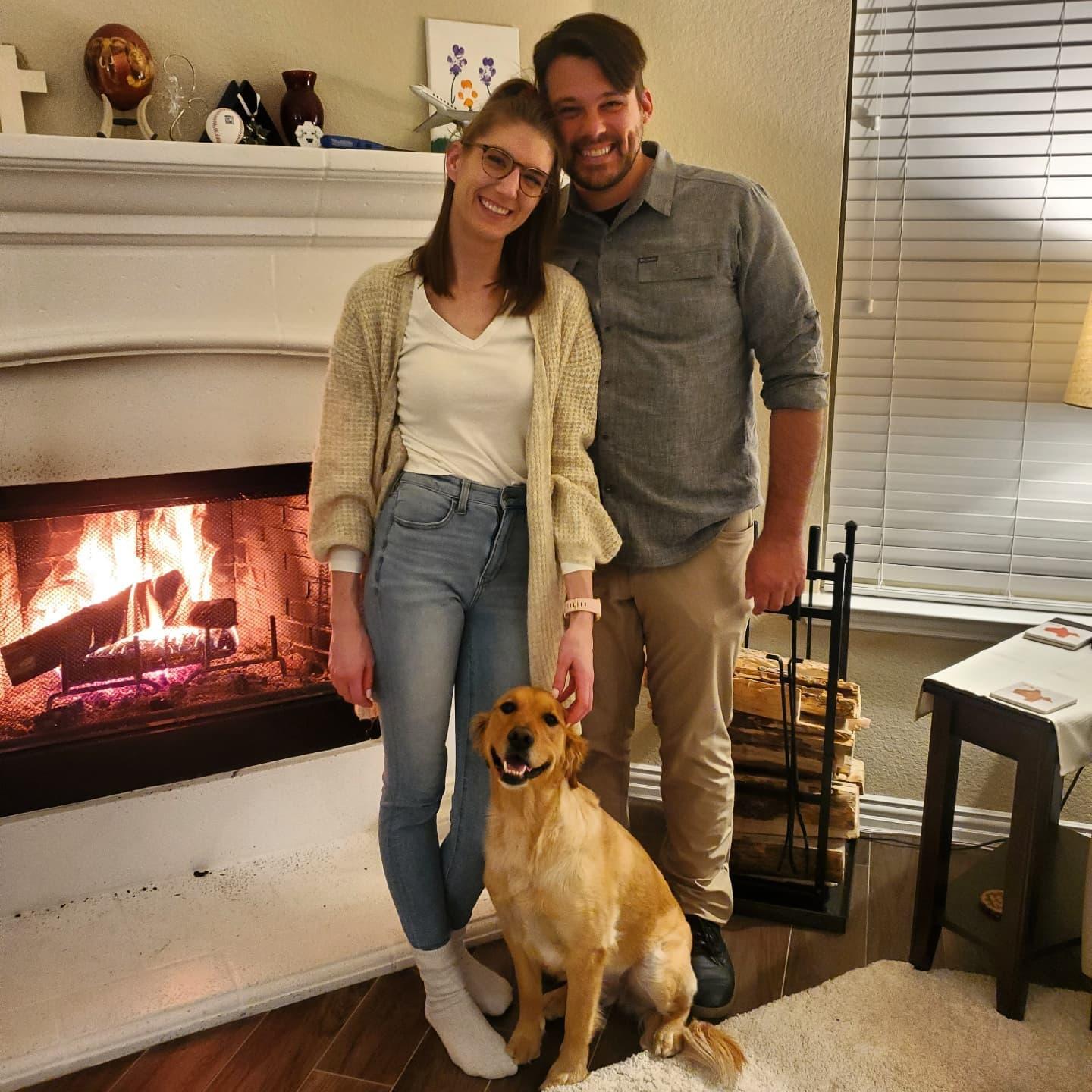 The night before David's Alabama move with a cozy fire and our accidentally short haired girl