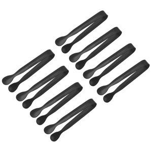 Unique Bargains Stainless Steel Kitchen Mini Ice Appetizers Dessert Serving Tongs 4.3 Inch Black 8 Pcs