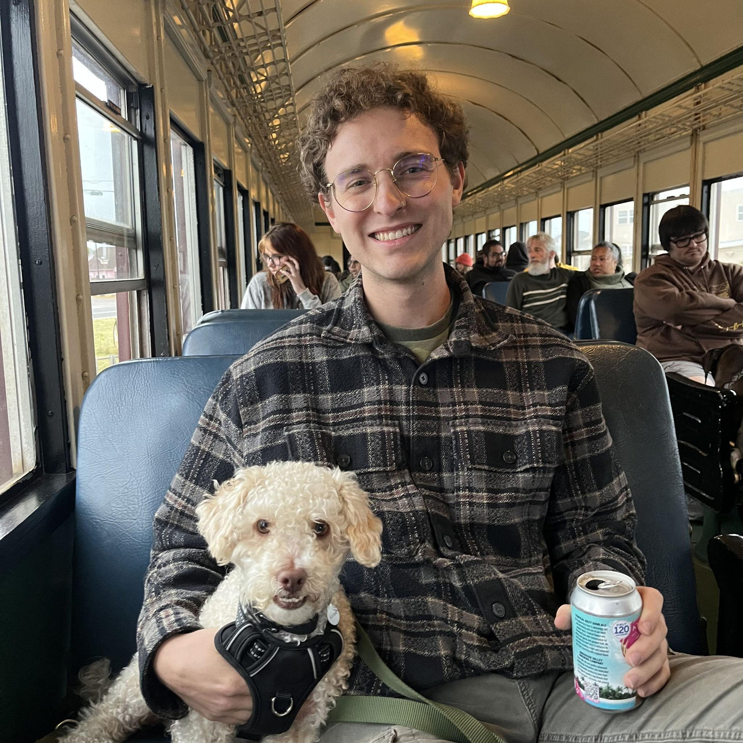 Goose and Tristan on the Skunk Train in Fort Bragg, CA (2026)