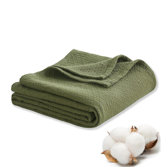 Premium 100% Cotton Blanket – All-Season Soft Breathable Bed Blanket for Queen Size – Lightweight Stylish Textured Throw for Bed– Giftable Cozy Bedding