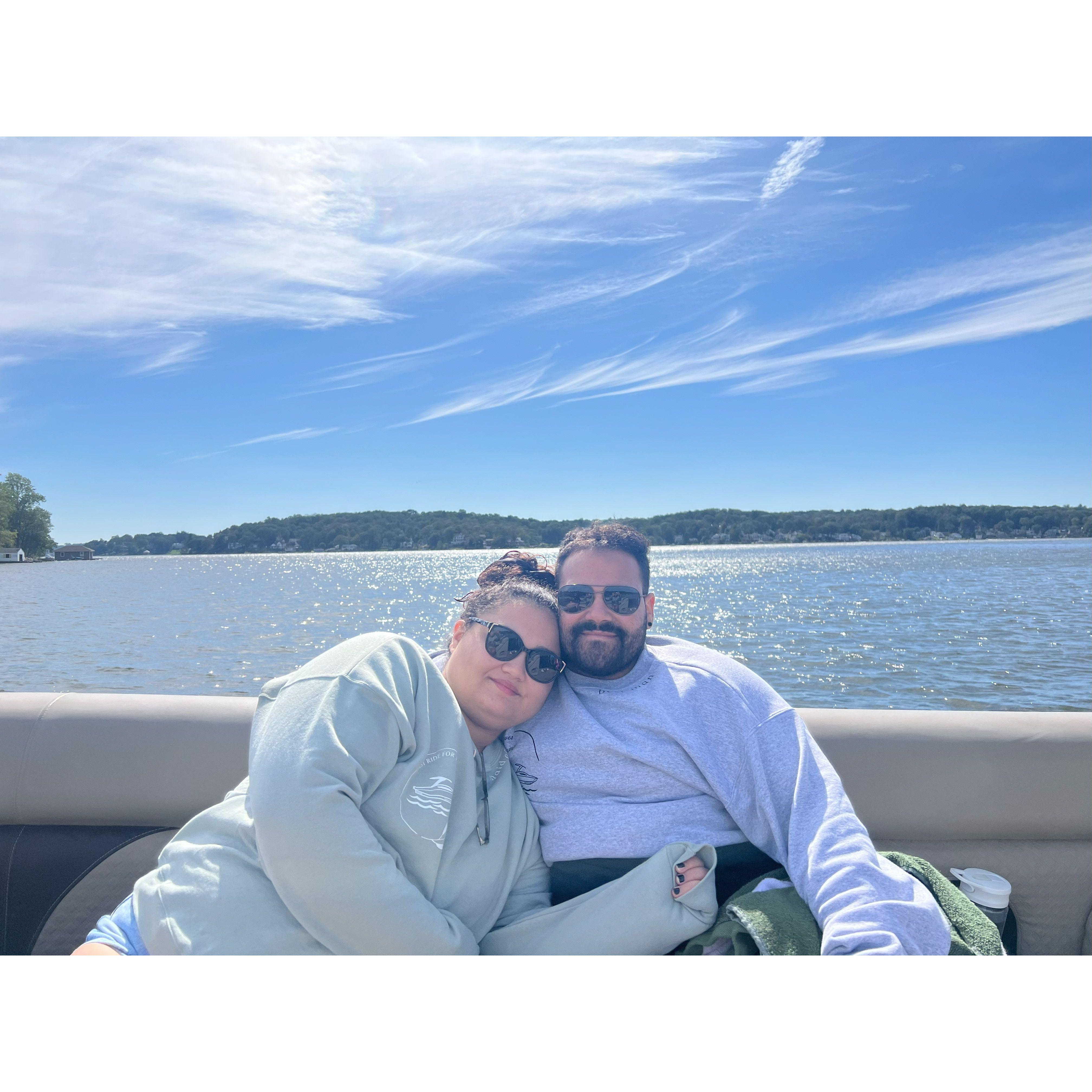 Surrounded by love (and beer) on this day boating during Drew and Tina's bach weekend