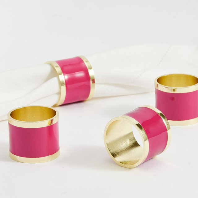 Enamel Band Napkin Rings, Set of 4 - Pink