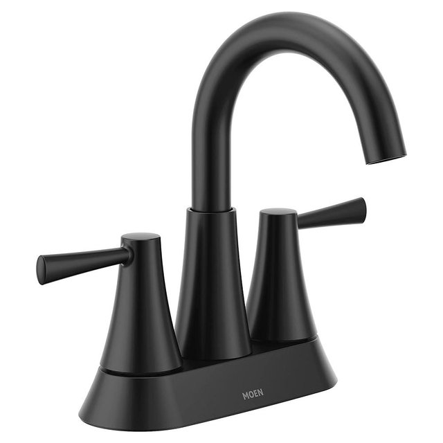 Moen Ronan Matte Black Two-Handle 4" Centerset Modern Bathroom Faucet with Push-Down Drain, 84022BL