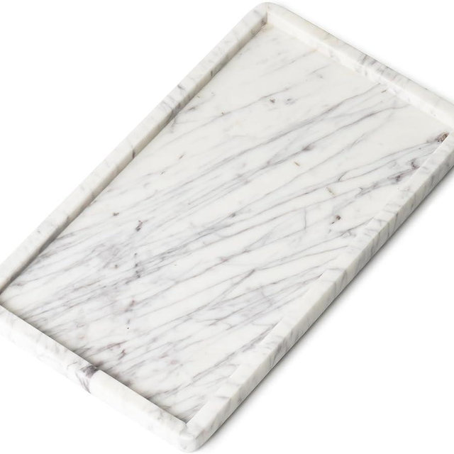Cork & Mill Marble Tray for Bathroom Countertop, Kitchen Counter, or Catchall - 13" x 7½" Large Vanity Tray for Skincare or Perfume - Handcrafted Natural White Marble Stone Organizer