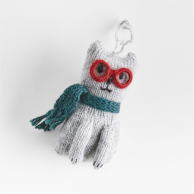 Alpaca Cat with Glasses Christmas Ornament