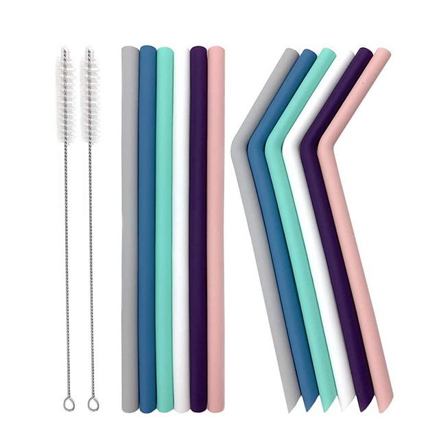 Senneny Set of 12 Silicone Drinking Straws for 30oz and 20oz Tumblers Yeti/Rtic- Reusable Silicone Straws BPA Free Extra Long with Cleaning Brushes- 6 Straight + 6 Bent- 8mm diameter
