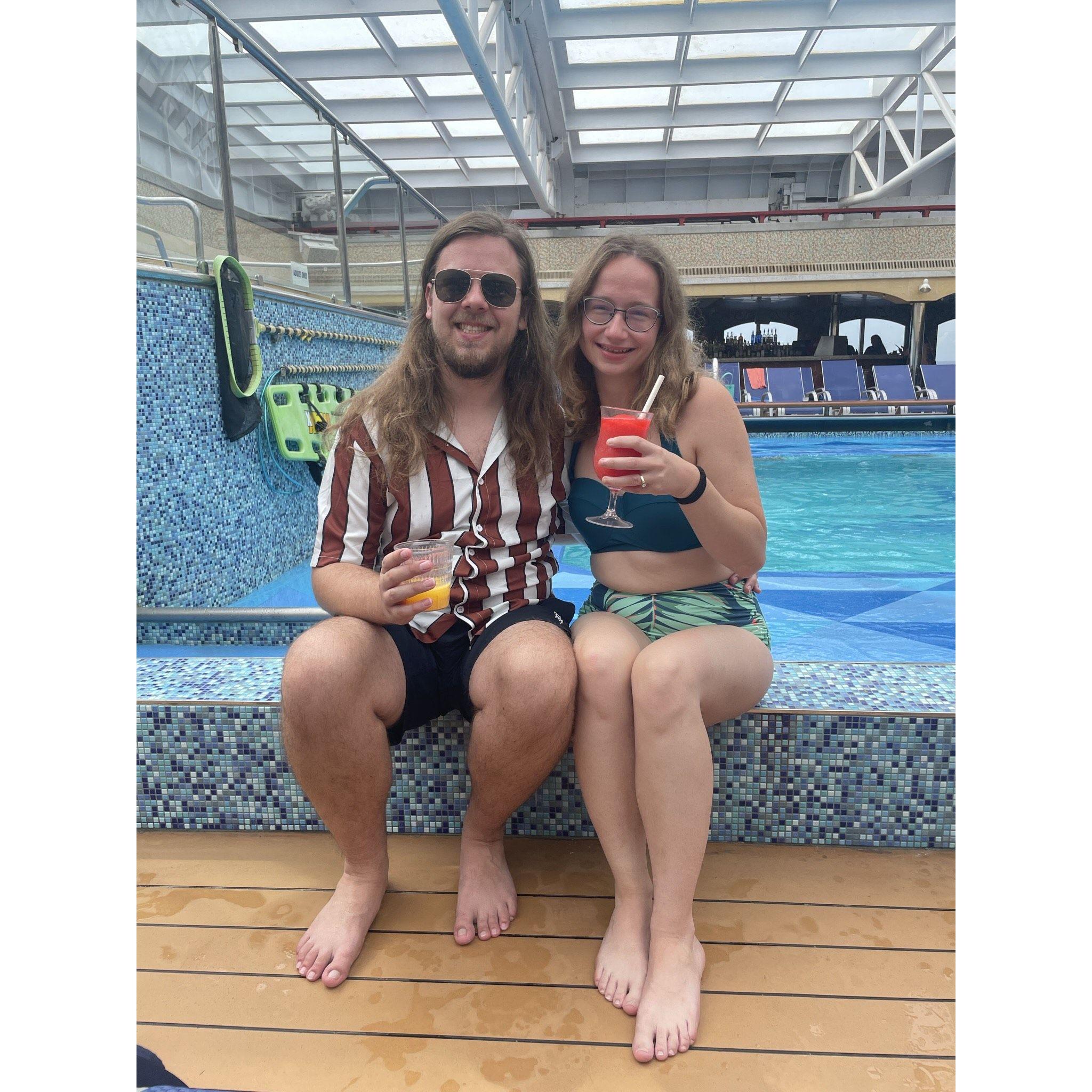 Michael and I celebrating our ten year dating anniversary on a cruise to the Bahamas!