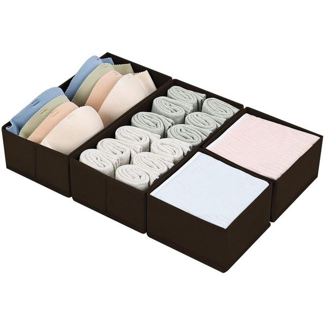 DIMJ Drawer Organizer Clothes, Underwear Drawer Organizer, Set of 4 Foldable Closet Drawer Organizer, Fabric Drawer Dividers for Baby Clothes, Socks, Belt, Tie (Brown)