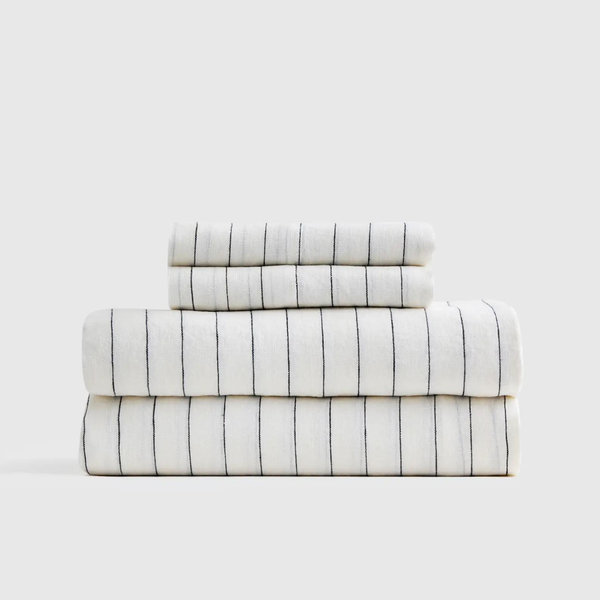 European Linen Sheet Set - Queen - Pencil Stripe