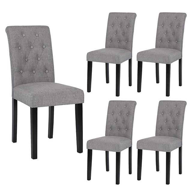 Dining Chairs Set of 4 Upholstered Dining Room Chairs, Button Tufted Kitchen Chairs with Black Solid Wood Legs (Gray)