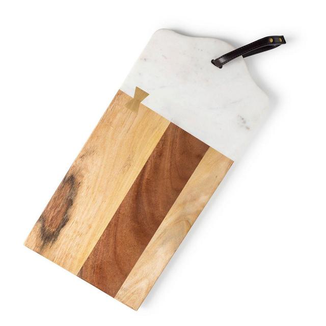 GAURI KOHLI Darvaza White Marble & Wood Cutting Board
