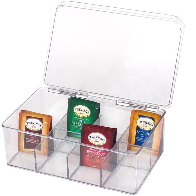 ImpiriLux Tea Bag Organizer - 1 Pack | Stackable Storage Box with Hinged Lid for Countertops, Pantries, and Cabinets | Stackable Clear Plastic Tea Bag Organizer Box