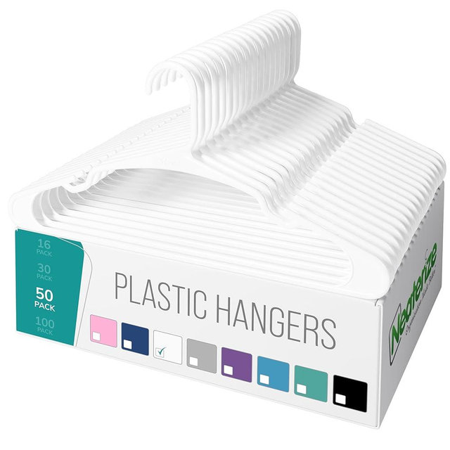Clothes Hangers Plastic 50 Pack for Adults - Plastic Hangers, The Perfect Coat Hanger and General Space Saving Clothes Hangers for Closet - Percheros Ganchos para Colgar Ropa Hangars - White Hangers