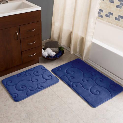 Somerset Home Memory Foam Bath Mat Set, 2-Piece, Coral Fleece Embossed Pattern