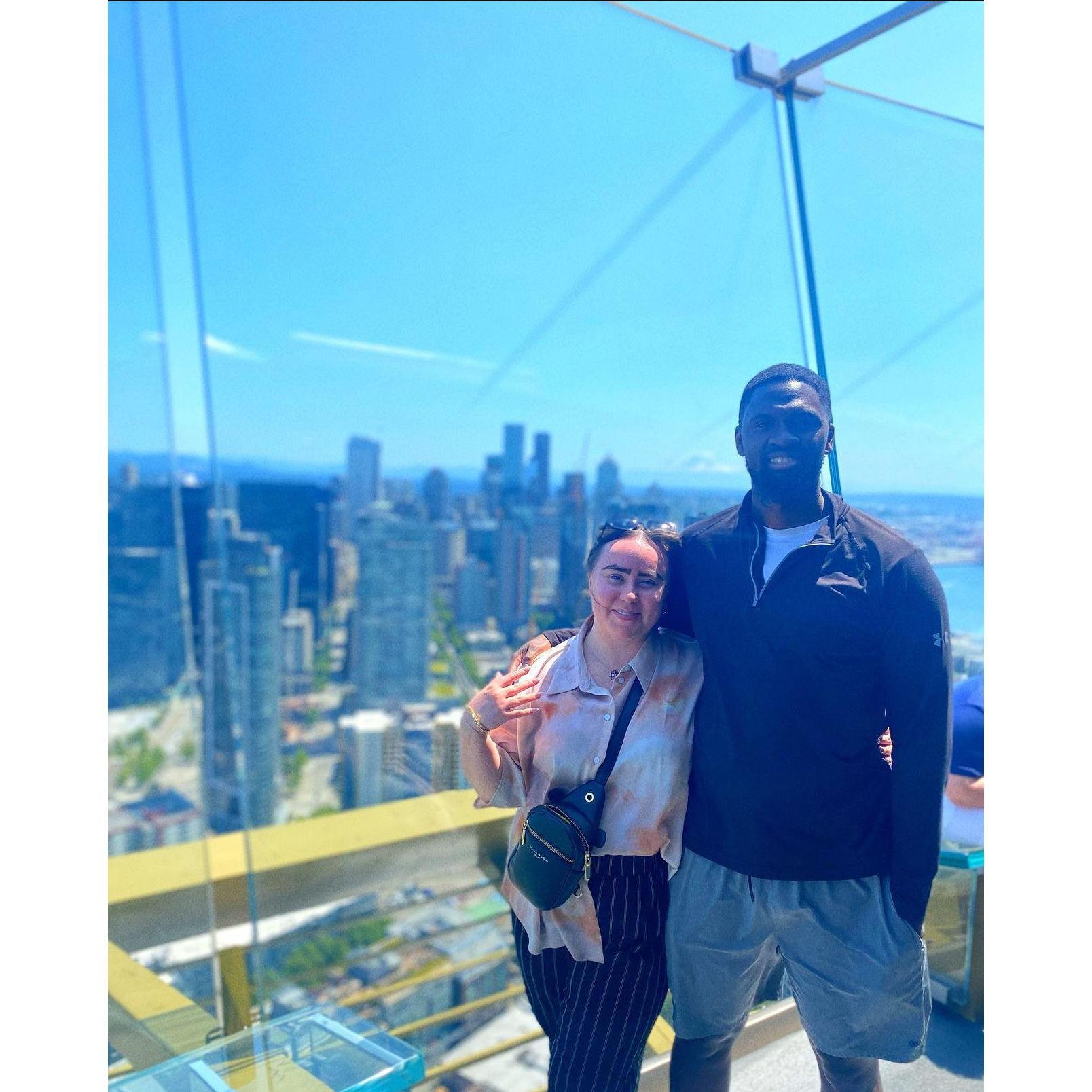 Exploring our way to the top of the Needle in Seattle, where Jared met Cheyenne's Grandma for the first time prior to the proposal in Ketchikan, AK.