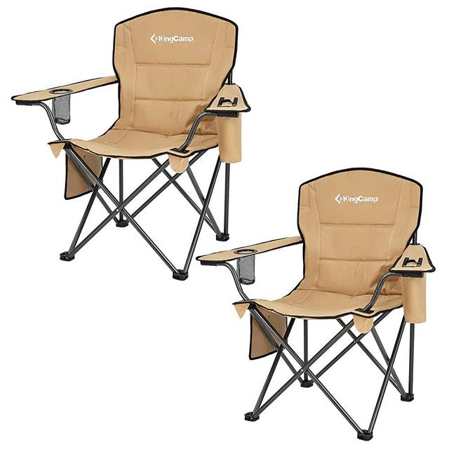 KingCamp 2 Pack Oversized Camping Chair for Adults Folding Chairs Heavy Duty 300lbs Camp Chair Padded Outdoor Chair with Cooler Bag, Cup Holder, Side Pocket for Garden Fishing Picnic Sports