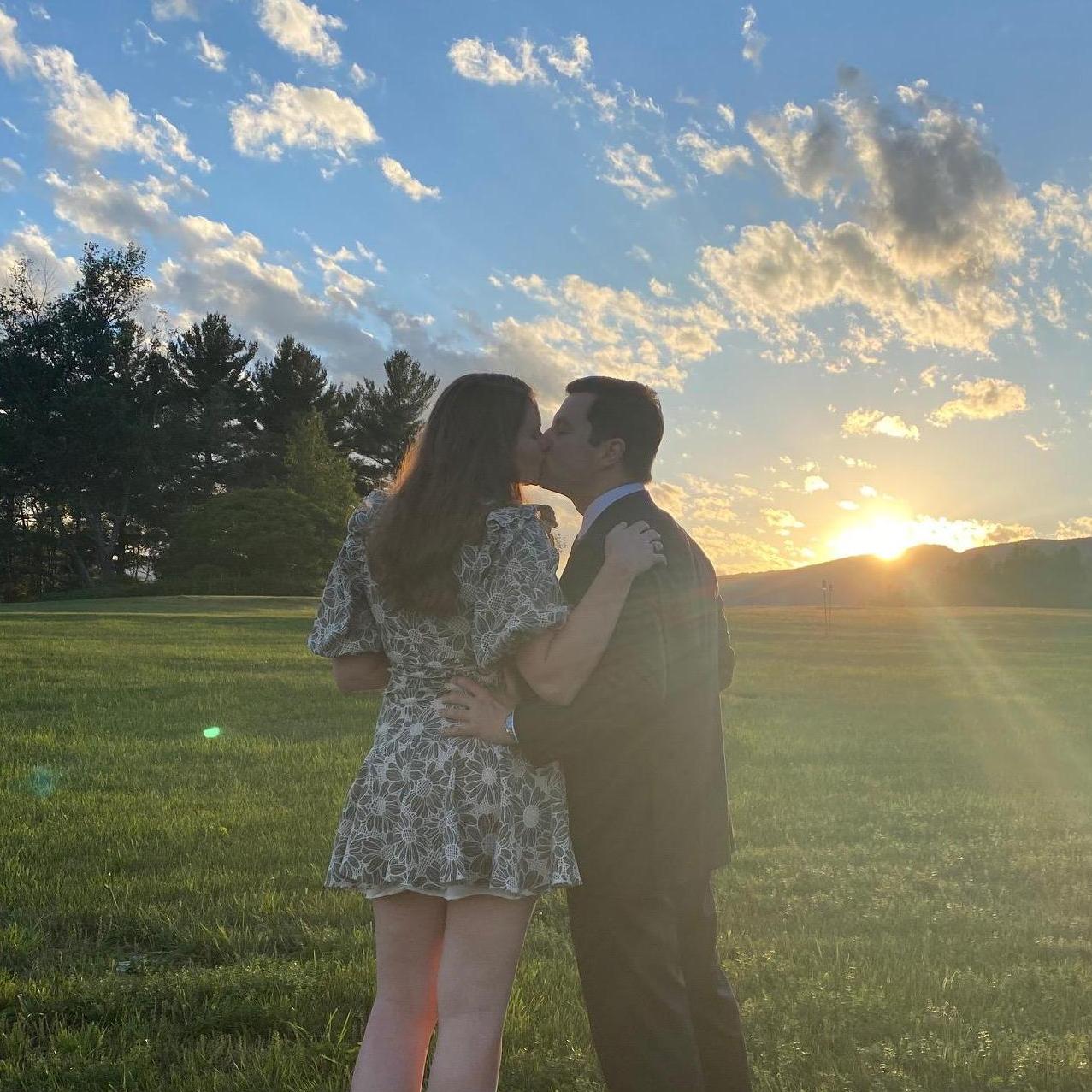 Genuinely candid photo of the two of us at a wedding in Stowe, VT.