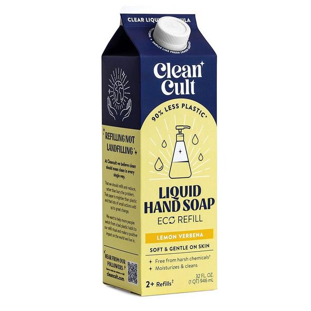 Cleancult - Liquid Hand Soap Refills - Lemon Verbena - Made with Aloe Vera & Essential Oil - Nourishes & Moisturizes Dry & Sensitive Skin - Eco Friendly - Paper-Based Packaging - 32 oz/6 Pack
