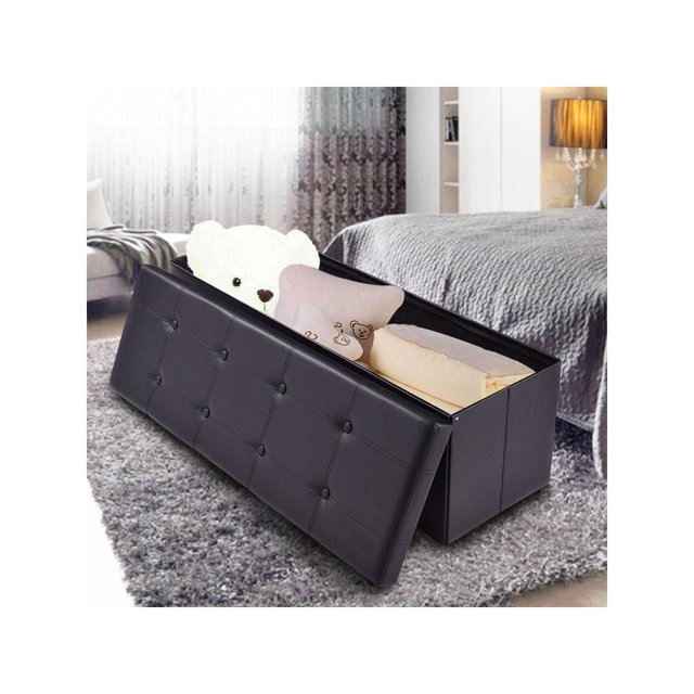 Costway 45''x15''x15'' Large Folding Storage Faux Leather Ottoman Pouffe Box Stool Black