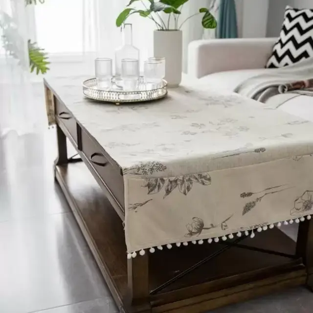 Flower Print Pom-pom Trim Tablecloth