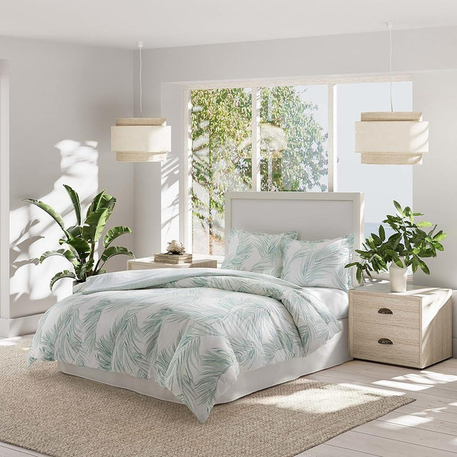 Tommy Bahama- King Duvet Cover Set, Reversible Cotton Bedding Set with Matching Shams, Coastal Inspired Bedding Essentials (Canyon Palms Green, King)