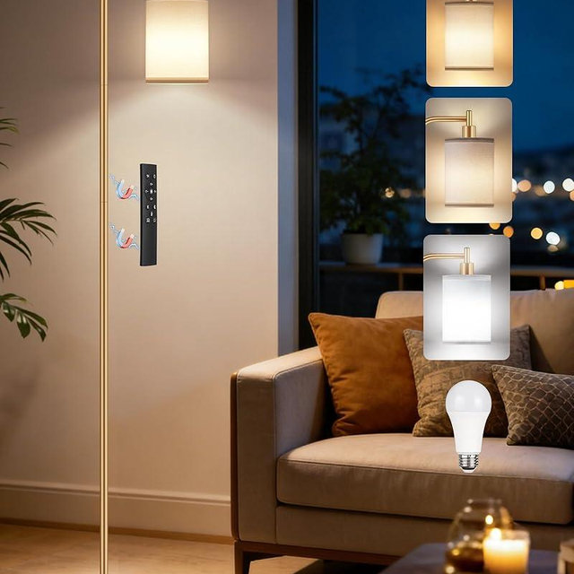 GOEBLESON Dimmable Floor Lamp for Living Room with Remote and Foot Switch, Modern Standing, Corner Lamp,10W Bulb 3 Color Temperatures, for Bedroom, Office, Corner, ETL Listed, Gold and White DCW19LD05