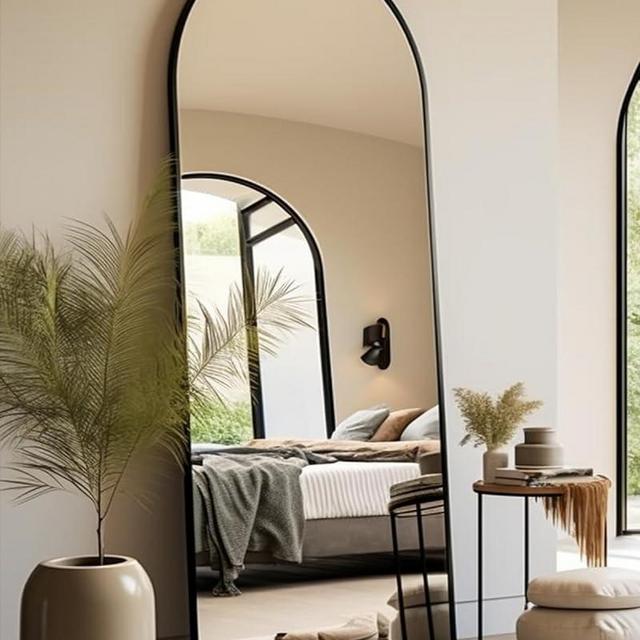 BEVERDY 64"×21" Full Length Mirror, Floor Mirror, Arched Full Length Mirror with Stand, Full Body Mirror, Wall Mounted Mirror for Bedroom, Living Room,Black