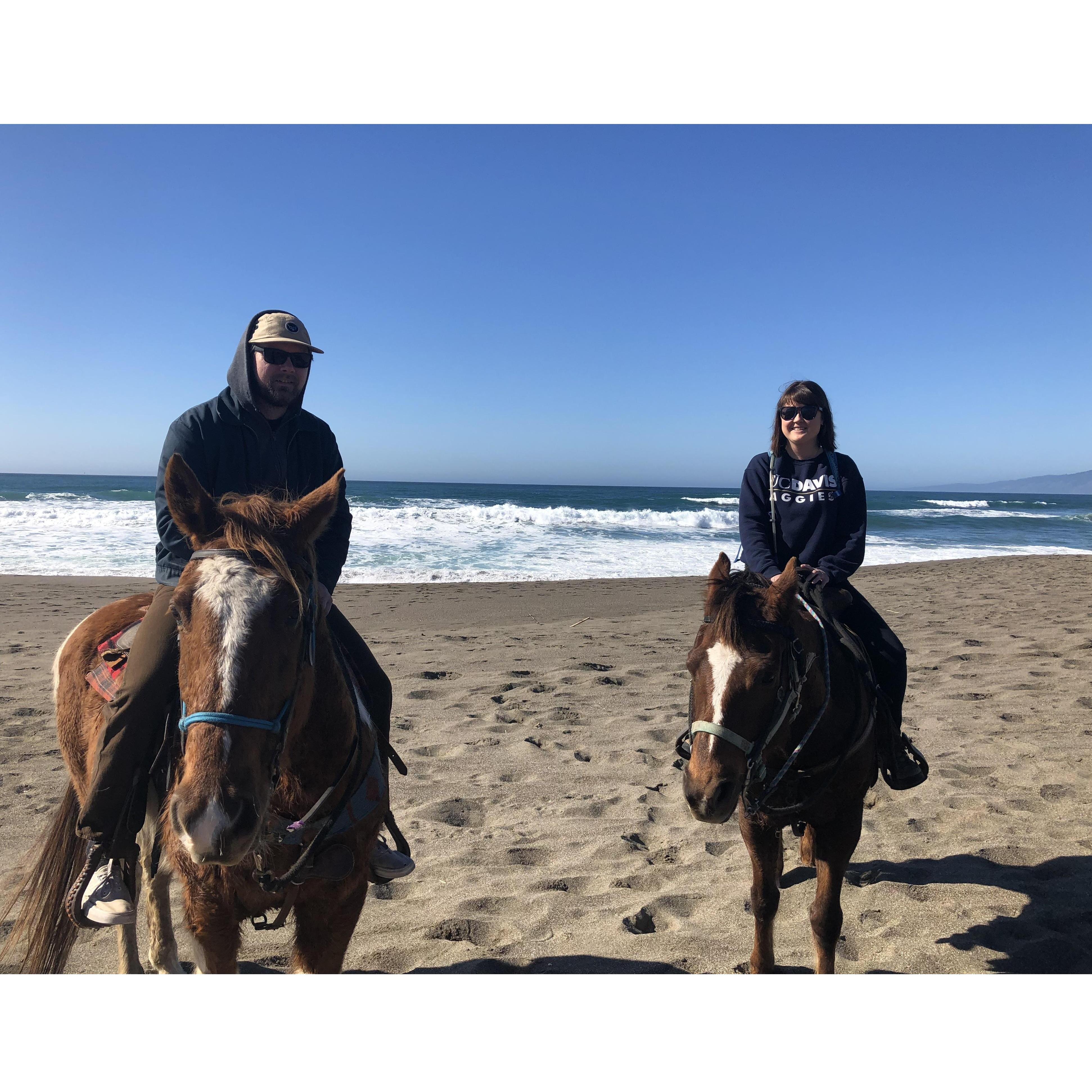 Patrick's first time on a horse. Bodega Bay!