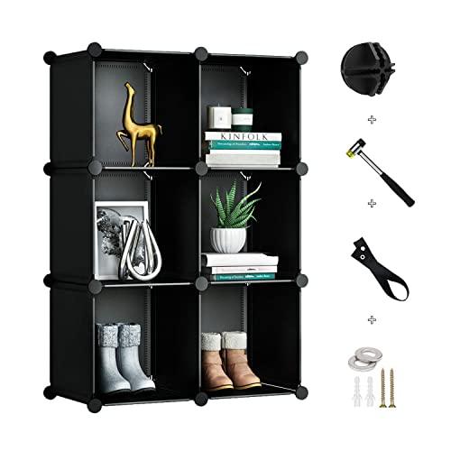 Greenstell 6 Cubes Storage Organizer,DIY Plastic Stackable Shelves Multifunctional Modular Bookcase Closet Cabinet for Books,Clothes,Toys,Artworks (Black)