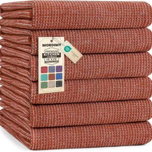 Mordimy Premium Kitchen Towels 6 Pack (18 x 28 Inches, Rust), Large Cotton Kitchen Hand Towel, Flat & Terry Dish Towels for Drying Dishes, Super Absorbent Tea Dishtowels Set with Hanging Loop