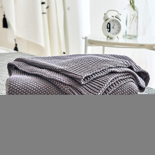 Longhui bedding Dark Grey Cotton Cable Knit Throw Blanket for Couch Sofa Bed Home Large Decorative Blankets, Dark Gray 60 x 80 Inch Oversize 3.4 Pounds