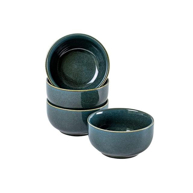 UNICASA Small Bowls Set - Ceramic Cereal Bowls 8 Ounces, Deep Soup Bowls Microwave Safe, Dessert Bowls for Ice Cream, Serving Bowls for Dipping, Rice, Side Dish - Reactive Olive(Set of 4)