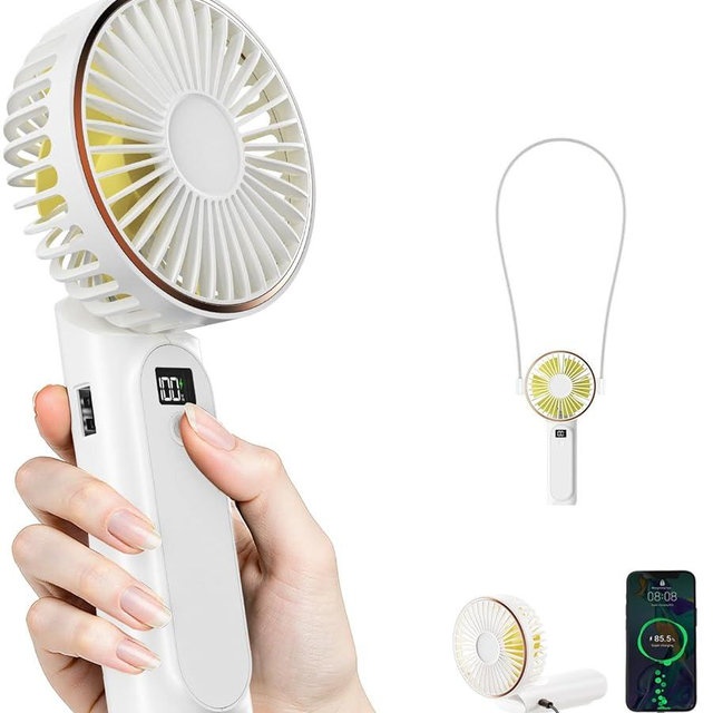 TUNISE Portable Handheld Fan, Portable Fan Rechargeable, 4000mAh, 180° Adjustable, 6 Speed Wind, Display Electricity in Real Time, USB Rechargeable Foldable F an, Quiet Personal Fan with Power Bank