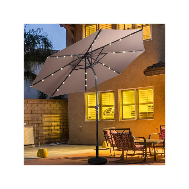 Costway 10ft Patio Solar Umbrella LED Patio Market Steel Tilt w/ Crank Outdoor