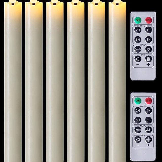 Homemory Waxy Flameless Taper Candles with Remote Timer Dimmer, LED Candlesticks Flickering, Battery Operated Window Candles, 9.6 Inches for Christmas Wedding Celebration Decor, Ivory, 6 Pcs