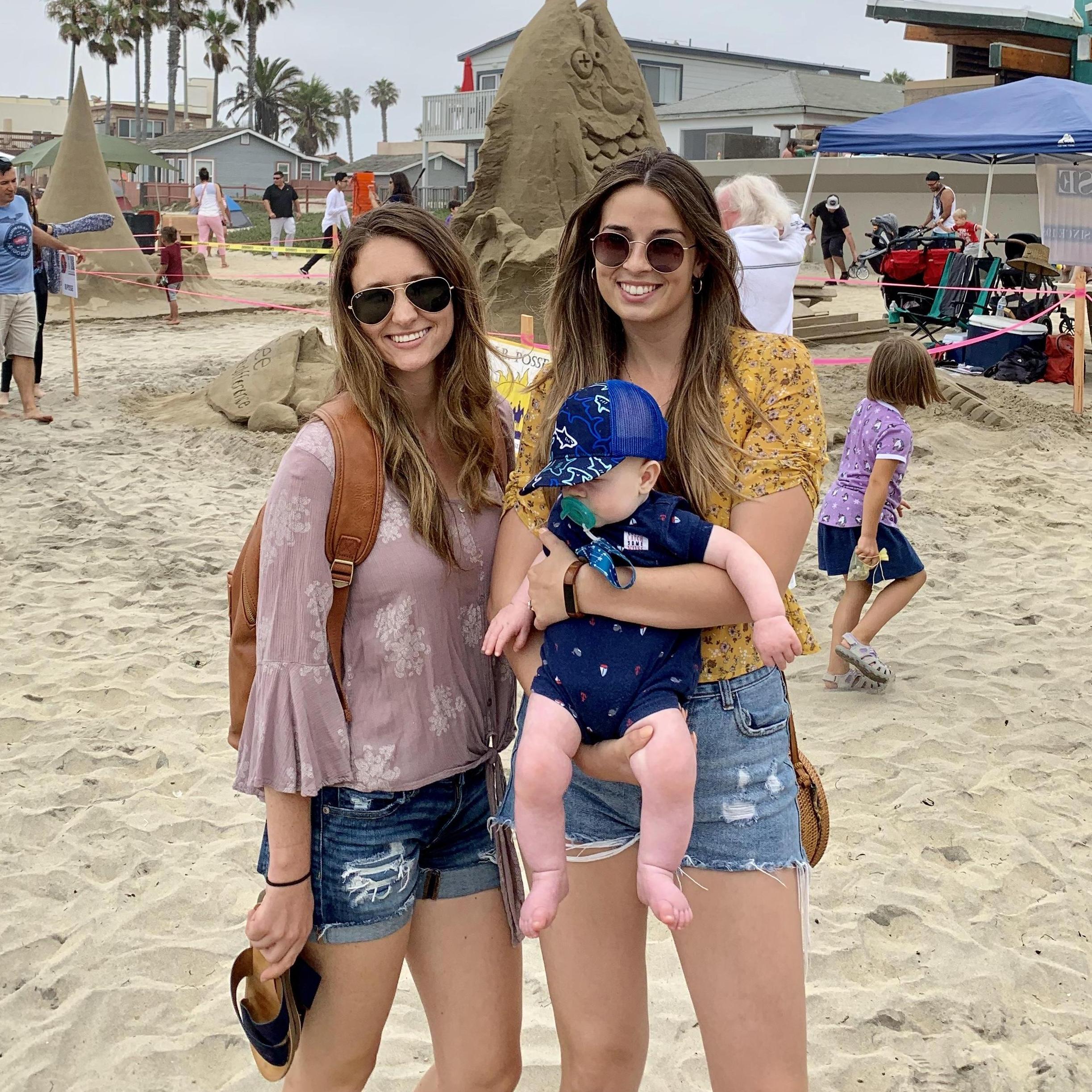 Hana and her bridesmaid and long-time best friend, Melina + baby Merrick!